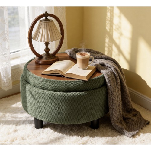 Round storage ottoman - round,
